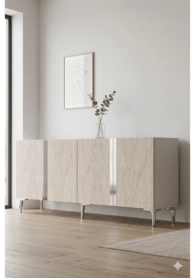 Ka1898bts Anka Konsol Ve Tv Sehpası Beyaz-traverten-silver 180cm
