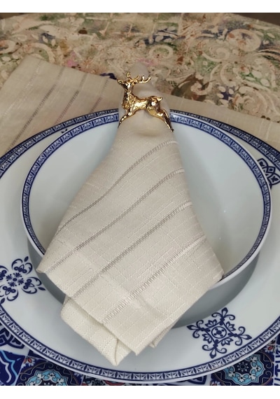 6'lı Lüx Pirinç Gold Peçete Yüzüğü At Geyik Balık Çam Yılbaşı Noel