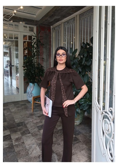 Kechi Woman Oysho Kumaş Leopar Detay Bağlamalı Takım Kahverengi