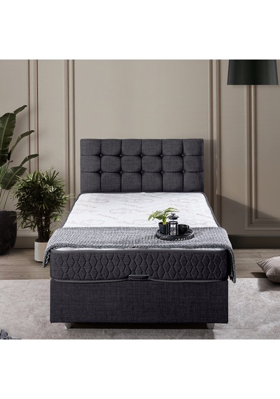 Venedik Tek Kişilik Baza Başlık Comfort Ortopedik Yatak Seti - Antrasit 90 x 190