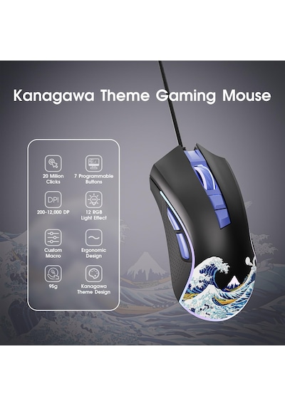 Xvx Kablolu Oyun Faresi Yüksek Hassasiyetli Ayarlanabilir 12000 Dpı, 7 Programlanabilir Düğme, Windows/pc/mac/dizüst Diğer