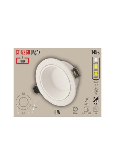 Ct-5260 Başak 8w Spot 5 Adet Beyaz - Günışığı - Sarı Işık