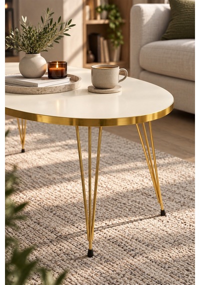 Sulorahome Elips Gold Krem Orta Sehpa