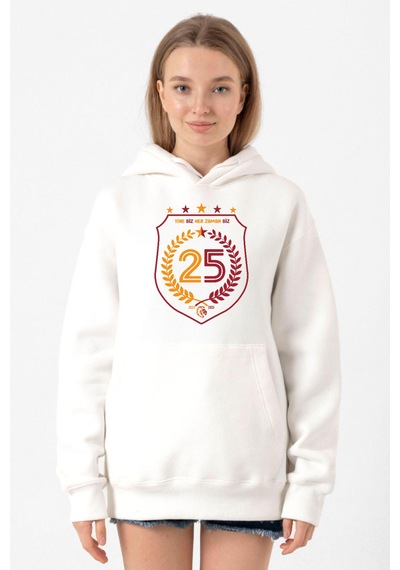 25 Şampiyonluk Yine Biz Beyaz Kadın 3ip Kapşonlu Sweatshirt Beyaz
