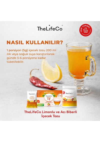 TheLifeCo Lemon Cayenne - Limonlu Acı Biberli İçecek Tozu 150 G