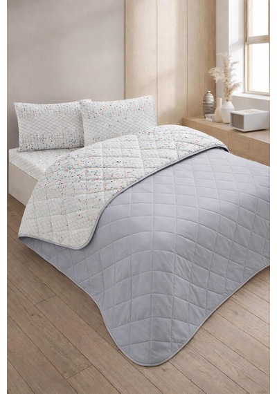 Formeya Kapitoneli Çift Kişilik Desenli Pike - Yatak Örtüsü Takımı 200x230 Cm - 2 Adet Yastık Kılıflı Gri Diğer