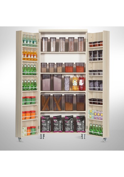 Pasific Home Guzzo Tekerlekli Kiler Çok Amaçlı Erzak Dolabı 80 cm Açık Meşe