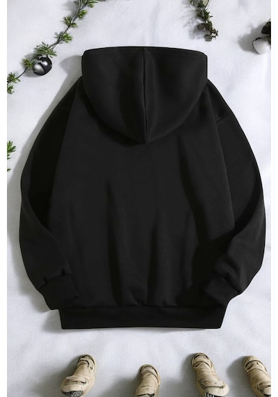 Baseball Baskılı Oversize Sweatshirt Siyah