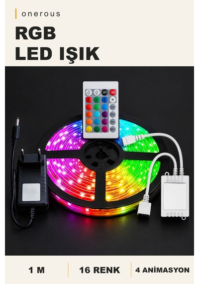 Onerous 1 M Rgb Led Işık, 16 Renk, 4 Animasyon Çok Renkli
