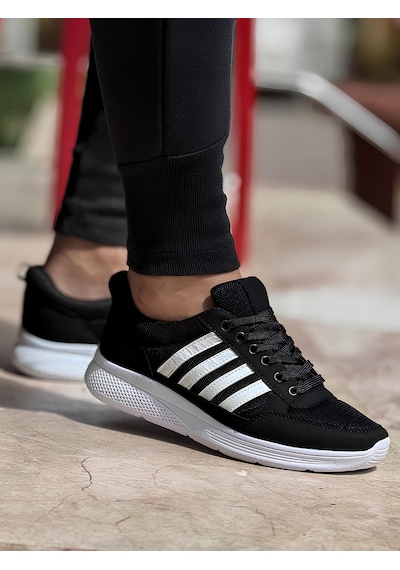 Ghattix 4 Çizgili Erkek Sneaker Ayakkabı Siyah Beyaz Siyah Beyaz