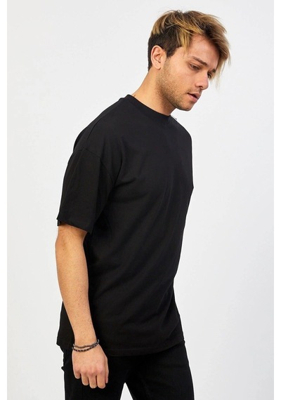Startmore Beyaz Oversize Düz T-shirt Siyah