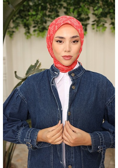Silk Home Pusula Desen Soft Pamuk Eşarp Nar Çiçeği