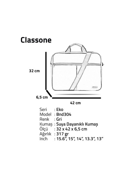 Classone 15.6 İnç Bnd300 Ve Bnd304 Eko Serisi 15.6 İnç Uyumlu Notebook Çantası