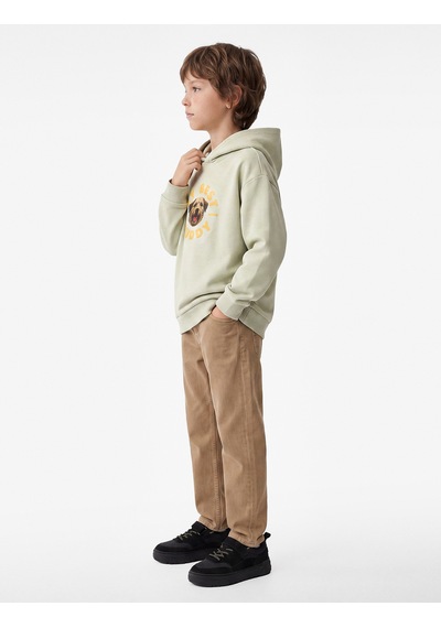 Koton Köpek Detaylı Önü Ve Arkası Baskılı Şardonlu Uzun Kollu Oversize Kapşonlu Sweatshirt Bej 7wkb10435tk Ekru