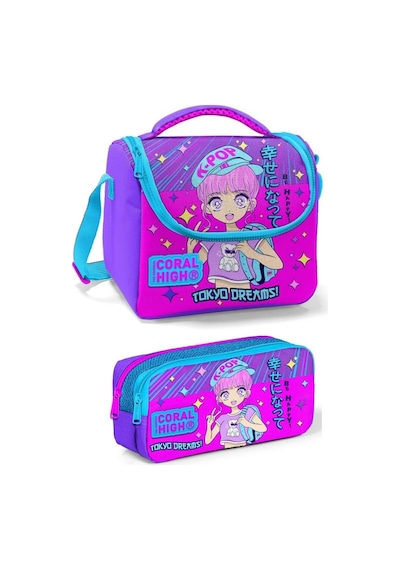 Coral High Mor Pembe K-Pop Kız Çocuk Beslenme Çantası Seti