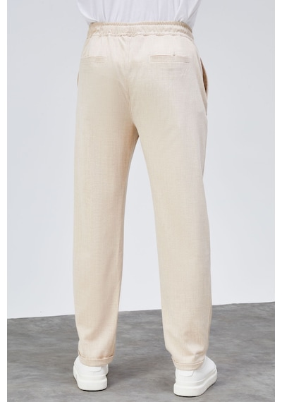 HLT Jeans Erkek Bej Relaxed Fit Yandan Cepli Beli Lastikli Bağcıklı Duble Paça Jogger Pantolon Bolt-1999 Bej