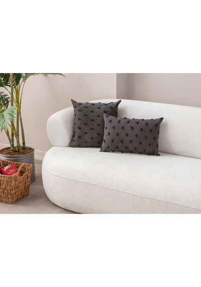 Swita Home Dekoratif Puantiye Keten Kumaşlı Kırlent Kılıfı 2'li 43x43 - 30x50 Antrasit
