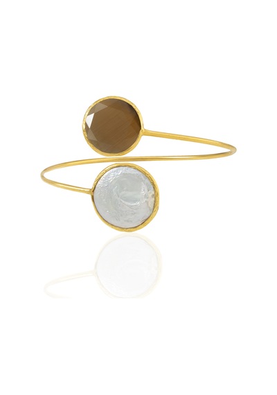 Kadir Jewellery 22 Ayar Altın Kaplama Ayarlanabilir İnci Bilezik Kahverengi