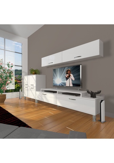 Decoraktiv Ekoflex 6y Slm Krom Ayaklı Tv Ünitesi Tv Sehpası Beyaz