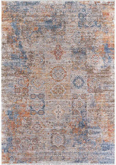 Indiana Etnik Desenli Vintage Eskitme Görünümlü Modern Halı In06 Multi Mavi