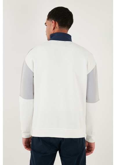 Buratti Renk Bloklu Regular Fit Yarım Fermuarlı Dik Yaka Erkek Sweat 5905719 Ekru