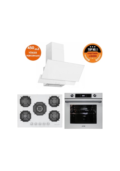 Eminçelik Ve AFM Tech 22 386 + FM7701 + FM3301 Beyaz Ankastre Set
