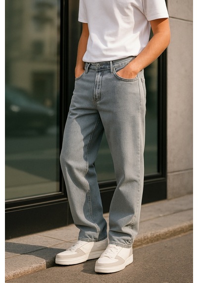 Cedy Denim Yüksek Kalite Baggy Fit Jean Leon Yüksek Bel Bol Kesim Kot Pantolon C352 Açık Gri