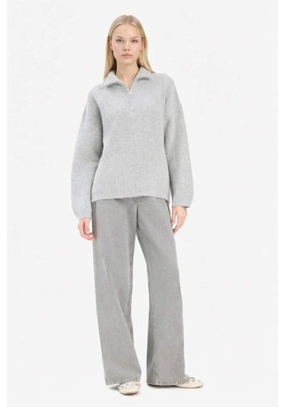 Defacto Relax Fit Yarım Fermuarlı Triko Kazak F3897ax25wngr277 Gri