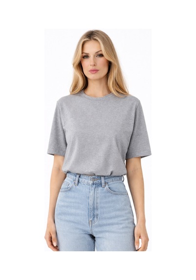Qu Style Premium Basic Oversize Kadın Tişört Yumuşak Dokulu Günlük Rahat Kalıp T-shirt Gri
