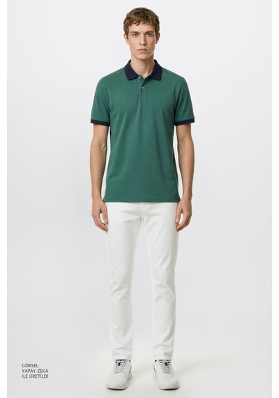 AC&Co / Altınyıldız Classics Erkek Yesıl Lacı %100 Pamuk Slim Fit Dar Kesim Polo Yaka Tişört AC&Co / Altınyıldız Classics Erkek Yesıl Lacı %100 Pamuk Slim Fit Dar Kesim Polo Yaka Tişört