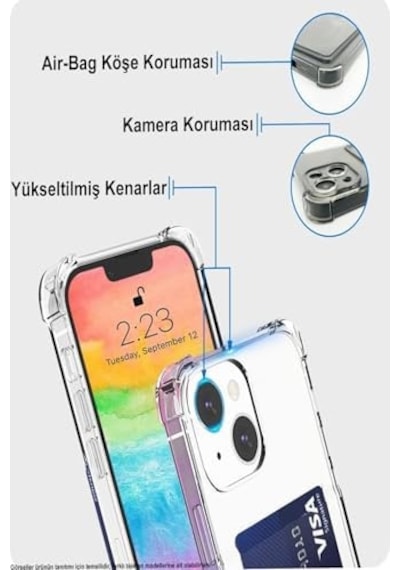 Galaxy S23 Fe Kapak Kamera Korumalı Kartlıklı Darbe Emici Özellikli Şeffaf Silikon Kılıf 50 x 22