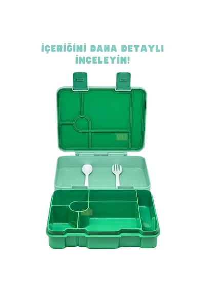 Bento 1300ml Lunchbox Tek Katlı 4 Bölmeli Abs Plastik Çocuk Sefer Tası Yemek Kutusu Yeşil Çok Renkli