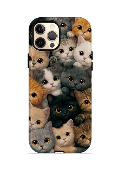 Velvoria Valestra Kedi Kalabalığı Apple iPhone Uyumlu 12 Pro Darbe Korumalı Kılıf Valestra Select - Kedi Kalabalığı