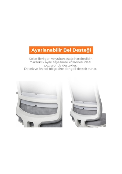 Greta Ergonomik Fileli Çalışma Koltuğu Gri&beyaz Ofis Sandalyesi Ayarlanabilir Başlık, Bel Desteği Ve Hareket Diğer