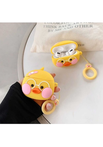Apple Uyumlu iPhone 1/2. Nesil  Koruyucu Bluetooth Kulaklık Kılıfı Cute Duck Figürlü Cute Duck Airpods 1/2. Nesil
