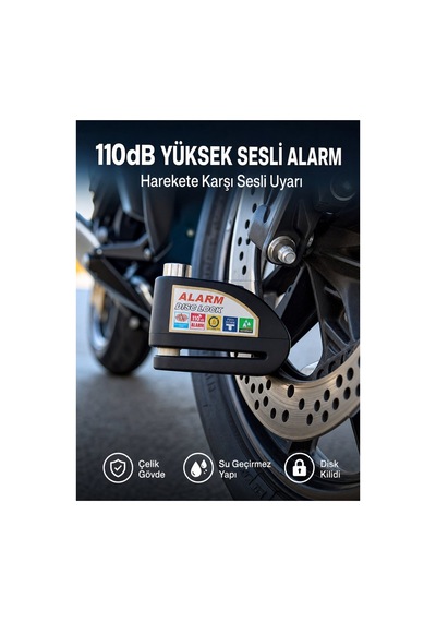 Yüksek Sesli 110db Çelik Disk Kilidi Su Geçirmez Yeni Nesil - Hs08371405-3983