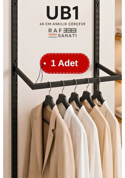 1 Adet - Ub1 60 Cm U Tipi Mağaza Askılığı 30 Cm Derinlik 40 Hatve - Konik Dikme Profil Uyumlu Elbise Askı Kolu Siyah