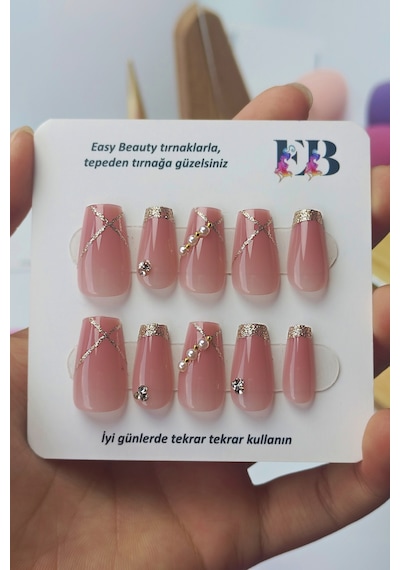 24 Adet Protez Görünümlü Takma Tırnak Seti Çift Taraflı Bant Törpü Portakal Çubuğu Hediye Dz519