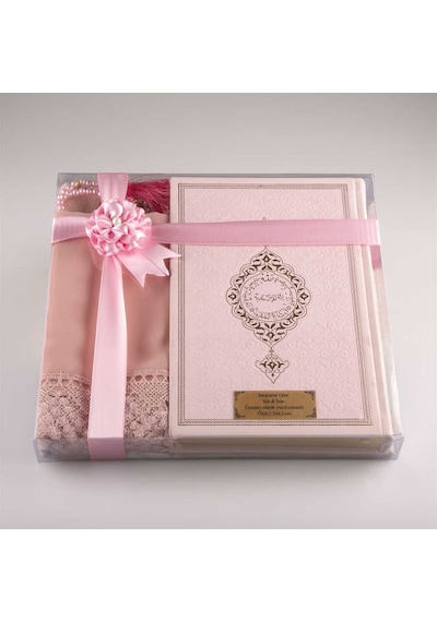 Şal + Seccade + Tesbih + Kuran Hediye Seti (Orta Boy. Toz Pembe) N11.3523