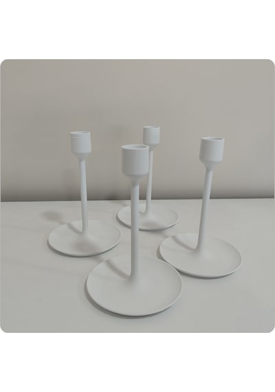 Modern Beyaz 3 Lü Şamdan Mumluk Dekoratif 3d Baskı Beyaz