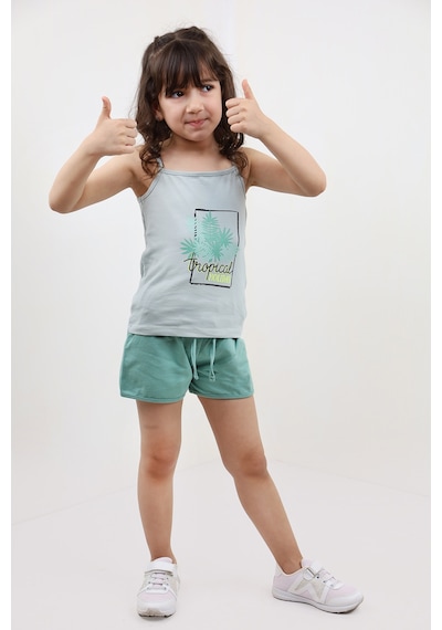 Toontoy Kids Toontoy Kız Bebek Baskılı Şortlu Takım Yeşil