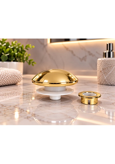 Lavabo Gider Süzgeci Bas Aç Pop-up Sistem Taşma Yüzüklü Dayanıklı Tasarım Sarı