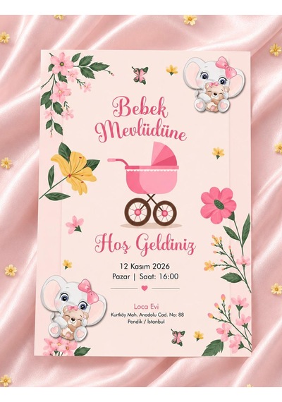 1000 Adet Ekonomik Baby Shower Davetiyesi Ve Zarf 017