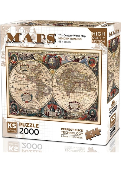 Ks Games 2000 Parça 17. Yüzyıl Dünya Haritası Puzzle - Hendrik Hondius