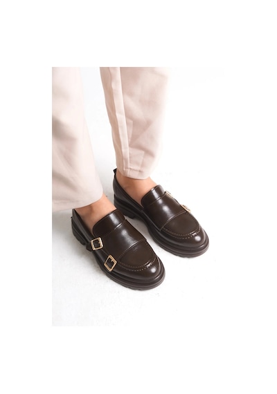 Sermoda Loafer Kadın Ayakkabı - Makosen Tokalı Casual Günlük Kadın Ayakkabı Rugan Kahve