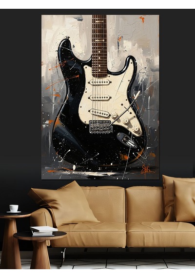 Ahşap Tablo Duvara Yaslı Elektro Gitar Yiyecek Ve İçecek Tabloları