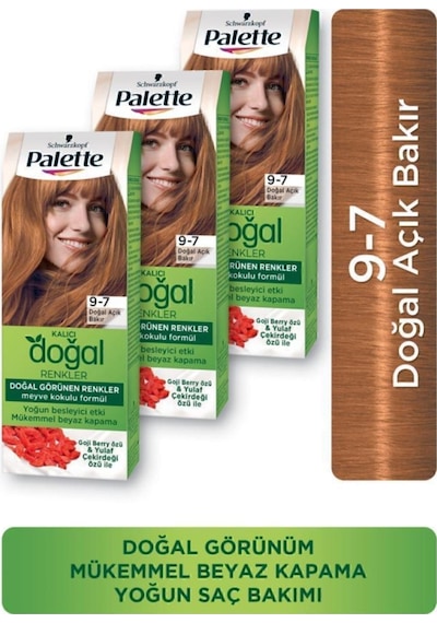 Palette Kalıcı Doğal Renkler Saç Boyası 9-7 Doğal Açık Bakır 3'lü