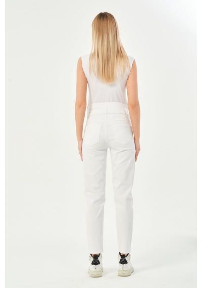 Busa Hamile Esnek Karın Bantlı Beli Ayarlanabilir Mom Fit Kot Pantolon Beyaz-beyaz