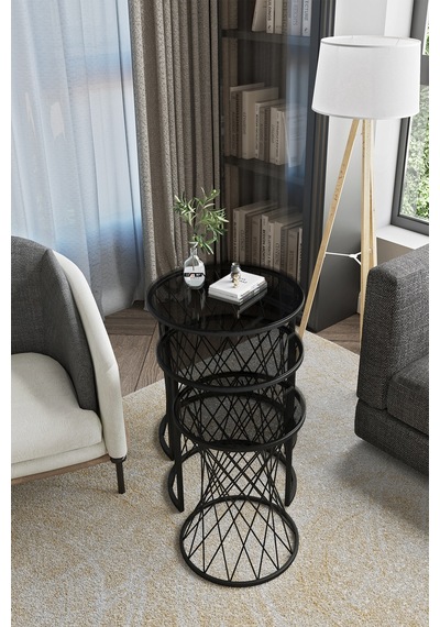 Emga Home Zenith Zigon Sehpa - Füme Cam Füme