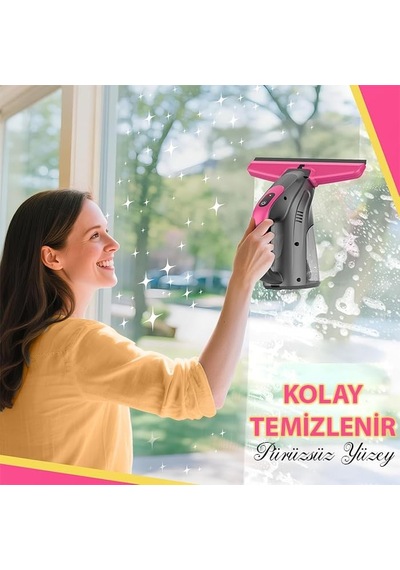 Ezere Clearview Şarjlı Cam Temizleyici Silme Makinesi Mikrofiber Başlıklı, Siyah Diğer